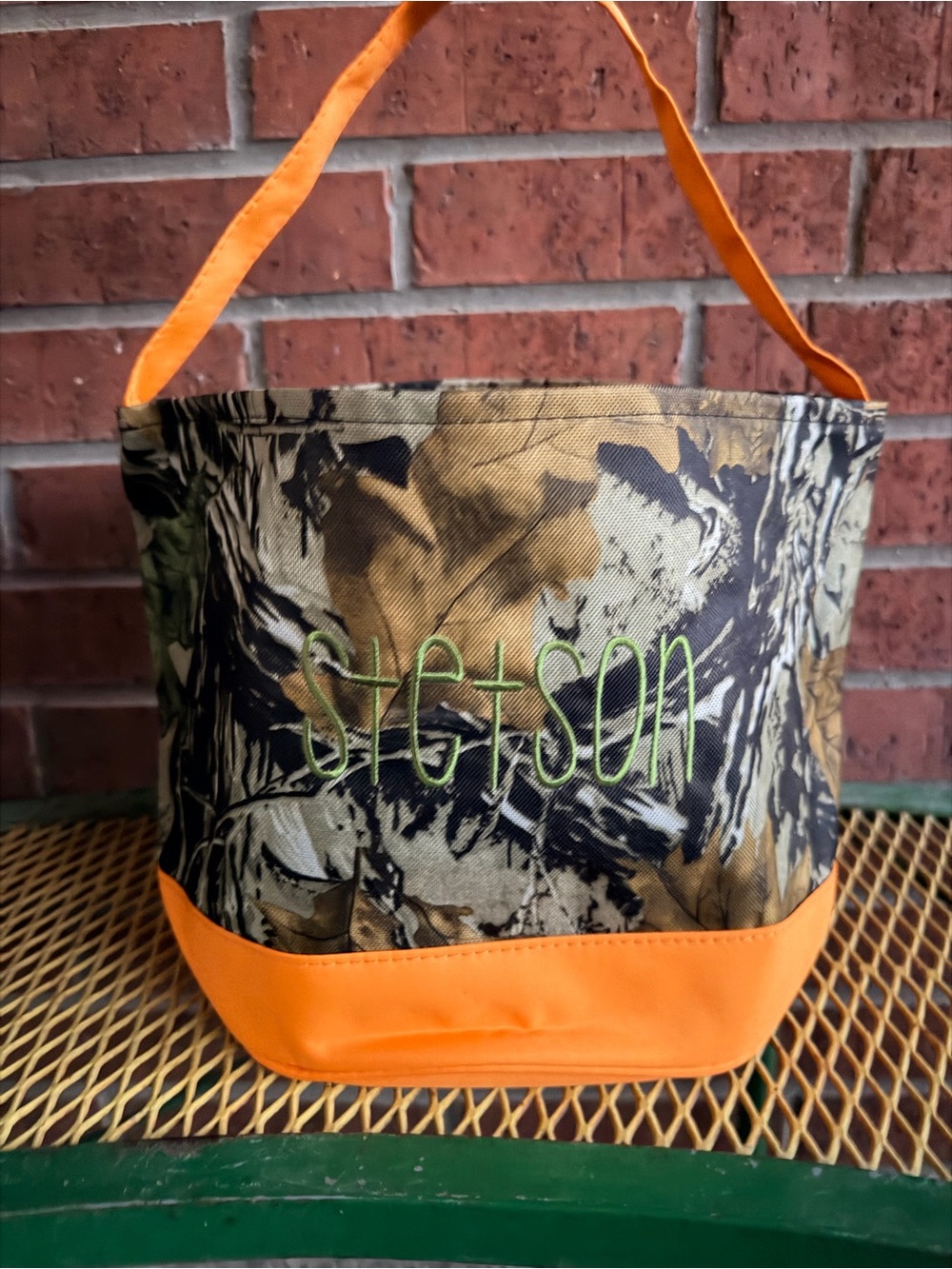 NWOT CAMO HALLOWEEN BASKET ALREADY PERSONALIZED with STETSON